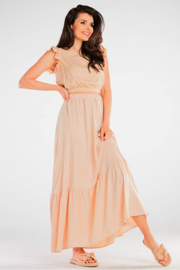 Beige Long Skirt in Skirts with Spandex and Viscose