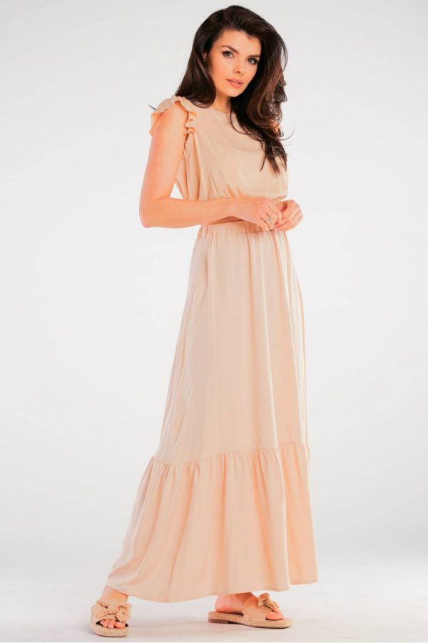 Beige Long Skirt in Skirts with Spandex and Viscose