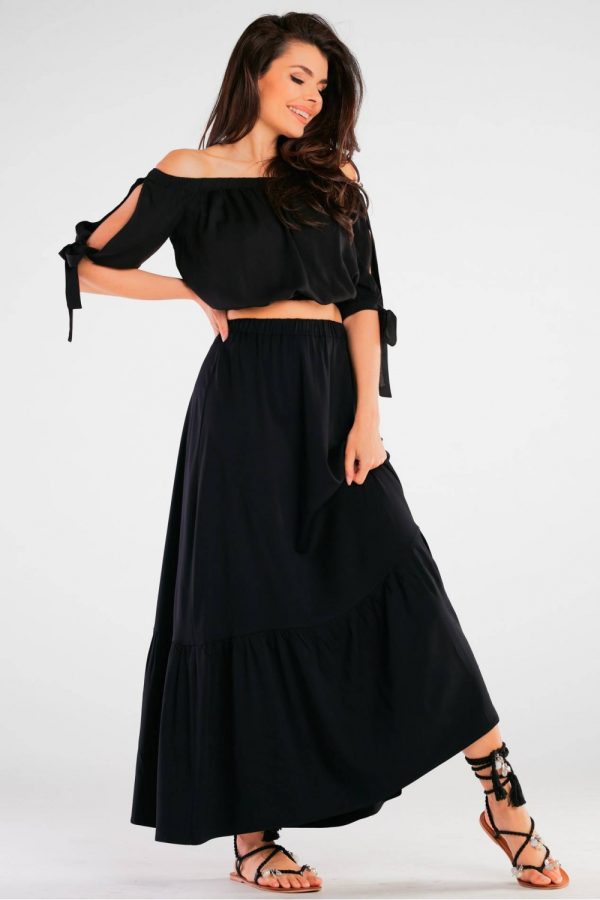 Black Long Skirt in Skirts with Spandex and Viscose