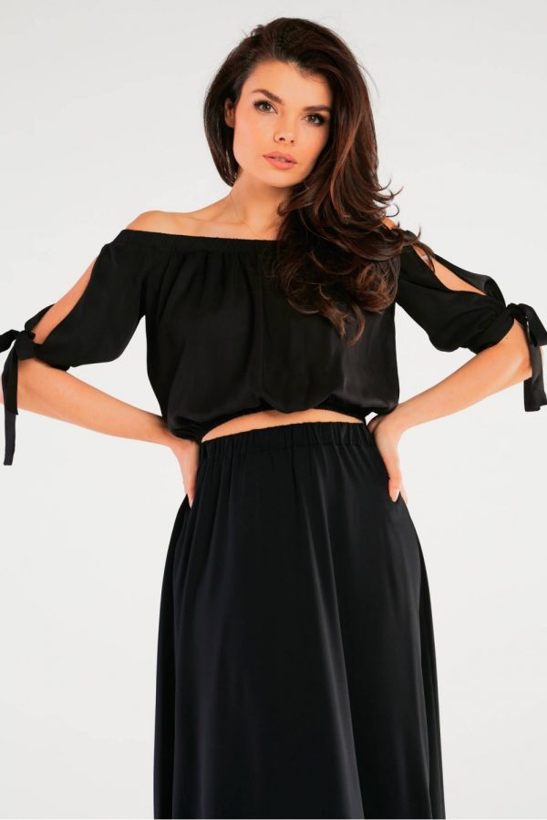 Black Blouse in Women`s Blouses, Tunics with Spandex and Viscose