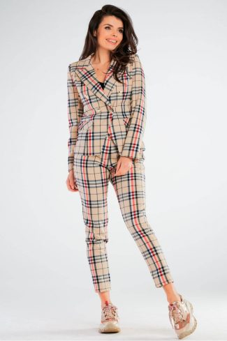 Beige Women Trousers in Pants, Trousers, Shorts with Spandex, Polyester and Viscose