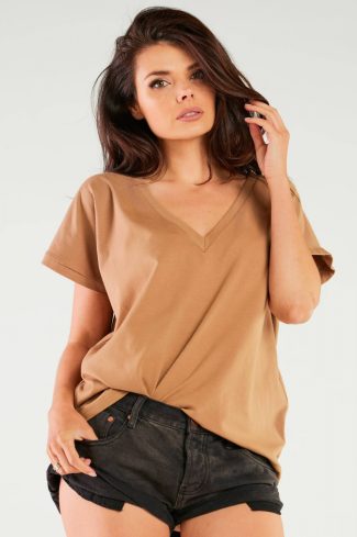 Beige Blouse in Women`s Blouses, Tunics with Cotton and Lycra