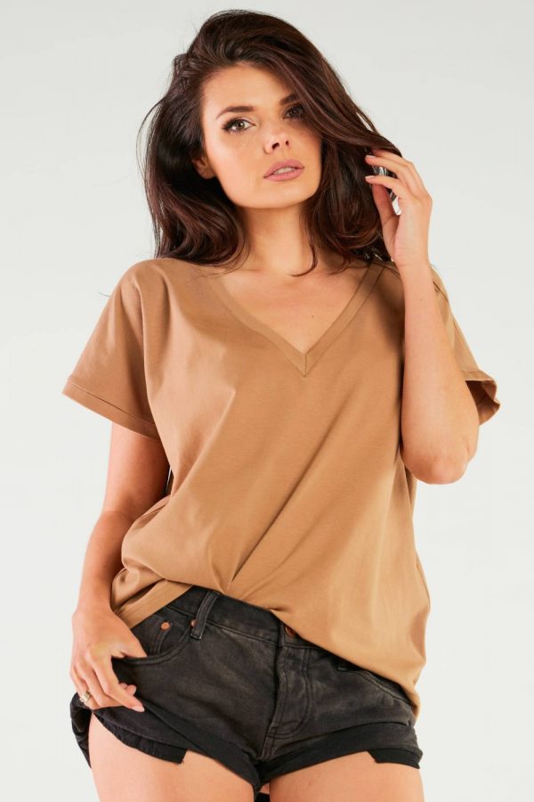 Beige Blouse in Women`s Blouses, Tunics with Cotton and Lycra