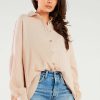 Beige Long Sleeve Shirt in Shirts For Women with