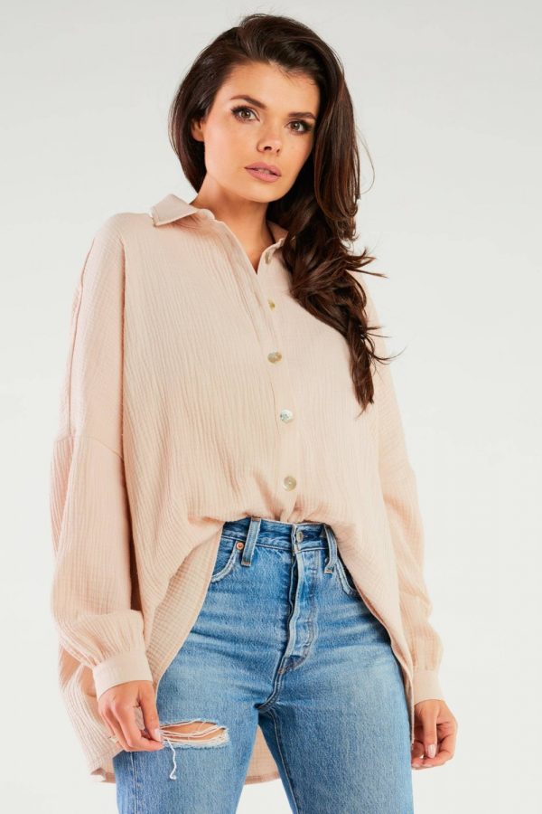 Beige Long Sleeve Shirt in Shirts For Women with