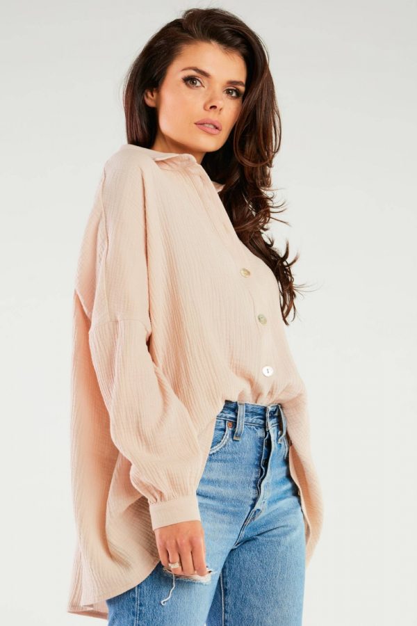 Beige Long Sleeve Shirt in Shirts For Women with
