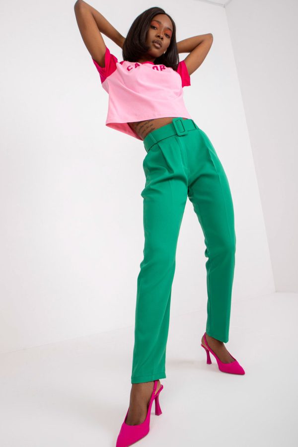 Green Women Trousers in Pants, Trousers, Shorts with Spandex and Polyester