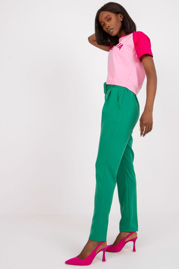 Green Women Trousers in Pants, Trousers, Shorts with Spandex and Polyester