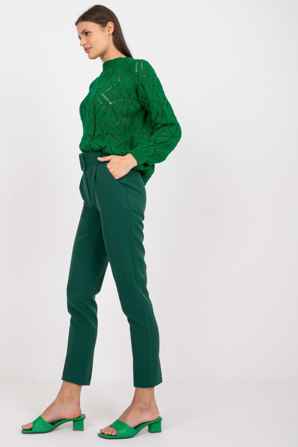 Green Women Trousers in Pants, Trousers, Shorts with Spandex and Polyester