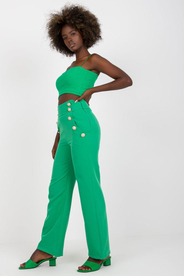 Green Women Trousers in Pants, Trousers, Shorts with Spandex and Polyester