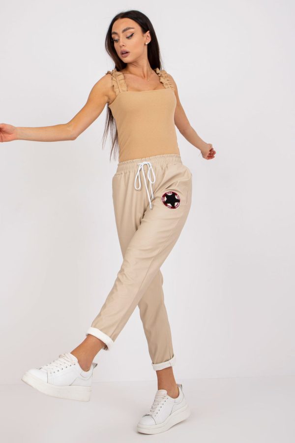 Beige Women Trousers in Pants, Trousers, Shorts with Polyurethane and Viscose
