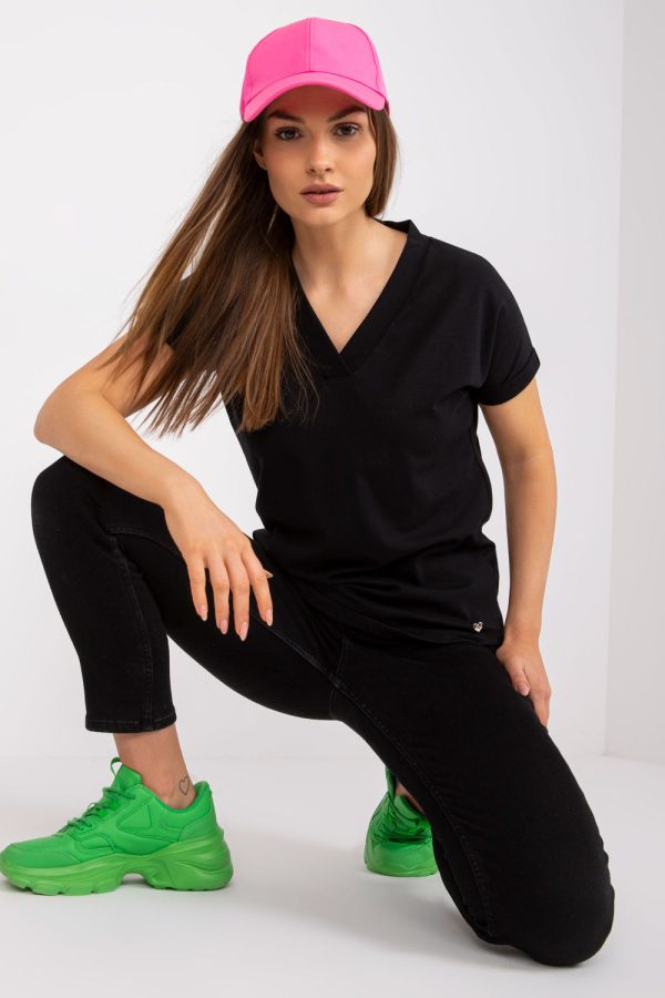 Black T-shirt in Women`s Tops, T-shirts, Singlets with Cotton and Spandex