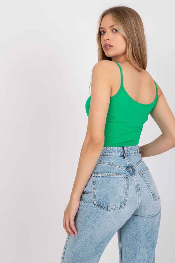 Green Top in Undershirts / Tops with Cotton and Spandex