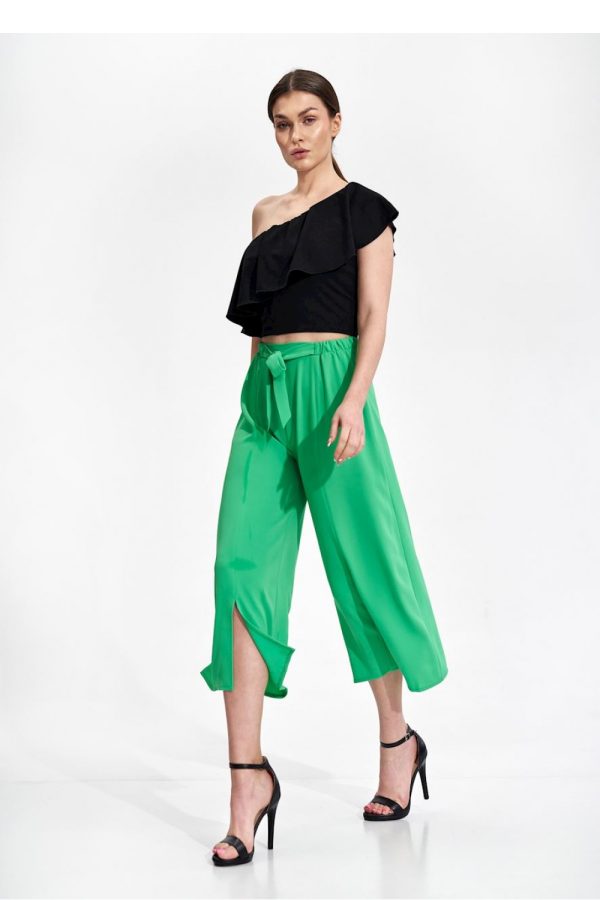 Green Women Trousers in Pants, Trousers, Shorts with Polyester