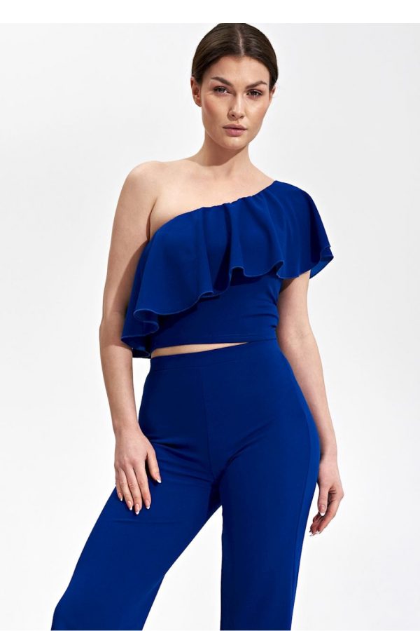 Navy Blue Blouse in Women`s Blouses, Tunics with Spandex and Polyester