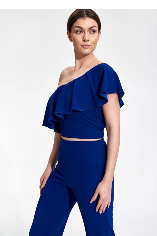 Navy Blue Blouse in Women`s Blouses, Tunics with Spandex and Polyester