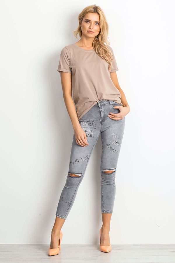 Beige T-shirt in Women`s Tops, T-shirts, Singlets with Cotton and Spandex