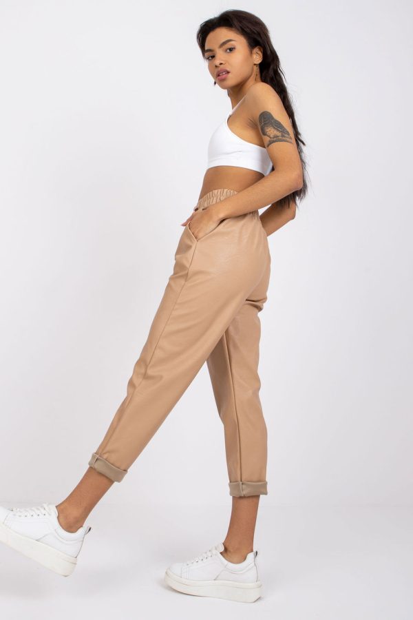 Beige Women Trousers in Pants, Trousers, Shorts with Polyurethane and Viscose