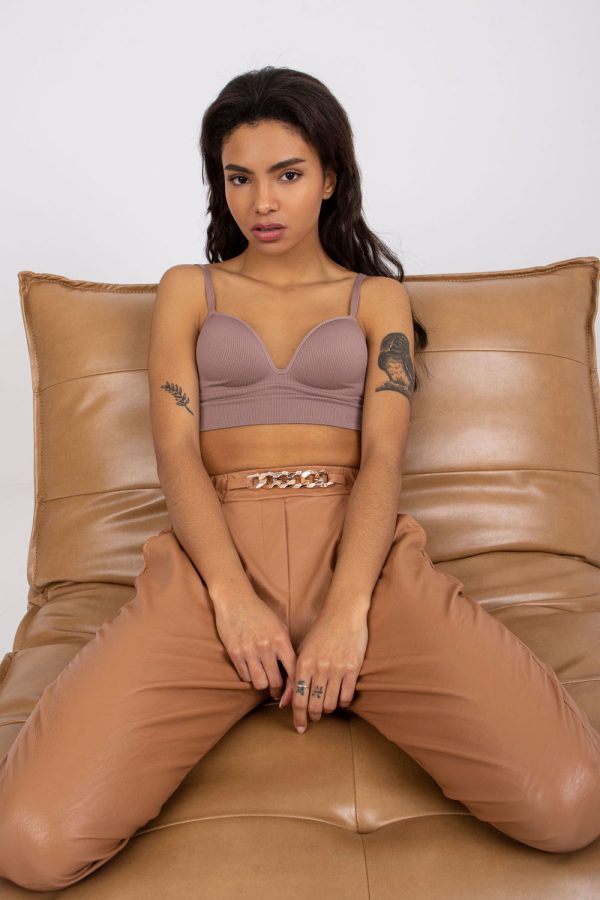 Brown Women Trousers in Pants, Trousers, Shorts with Polyurethane and Viscose
