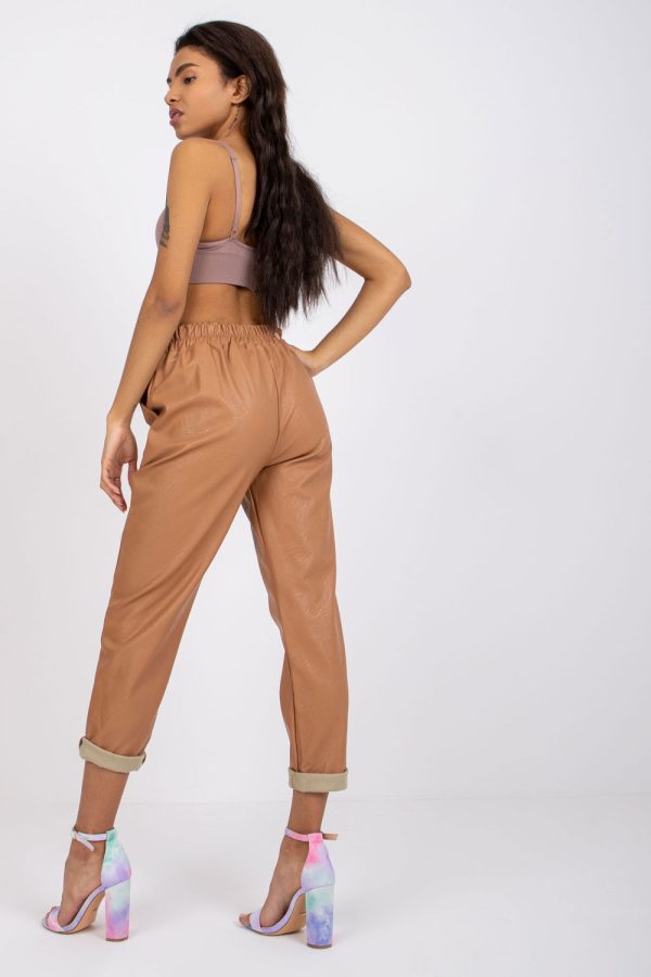 Brown Women Trousers in Pants, Trousers, Shorts with Polyurethane and Viscose