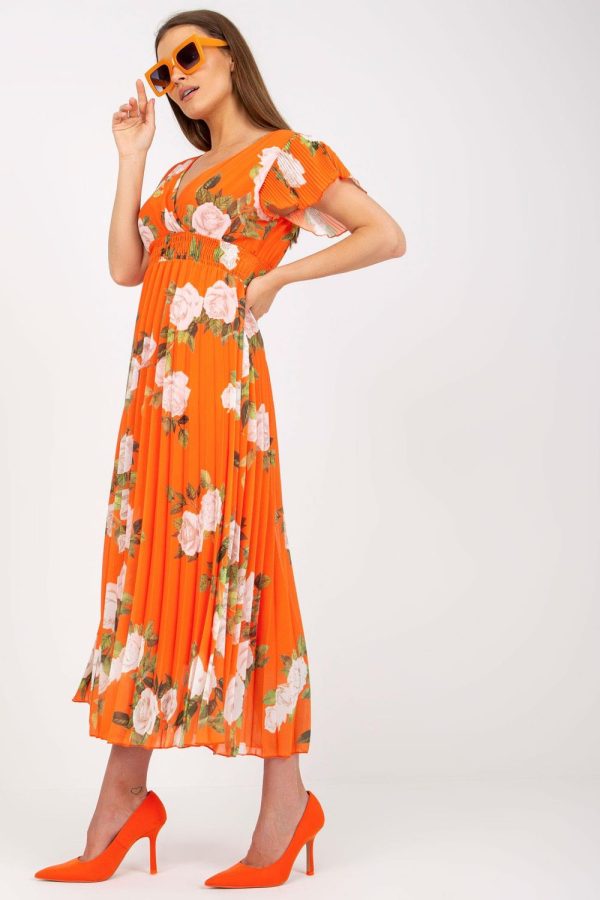 Orange Daydress in Day Dresses with Spandex, Polyester and Viscose