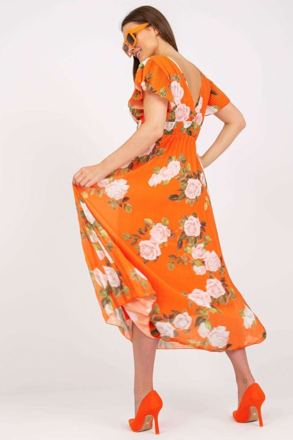 Orange Daydress in Day Dresses with Spandex, Polyester and Viscose