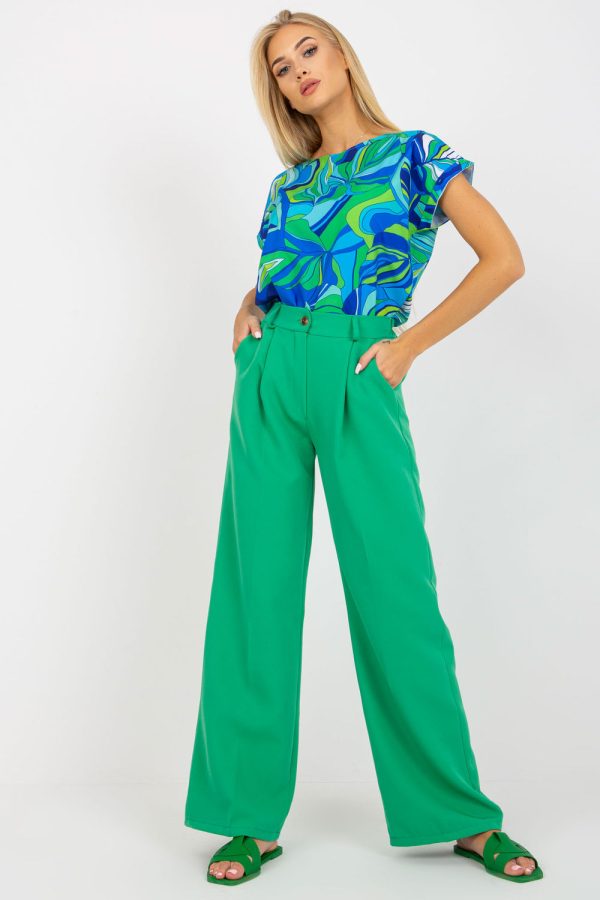 Green Women Trousers in Pants, Trousers, Shorts with Spandex and Polyester