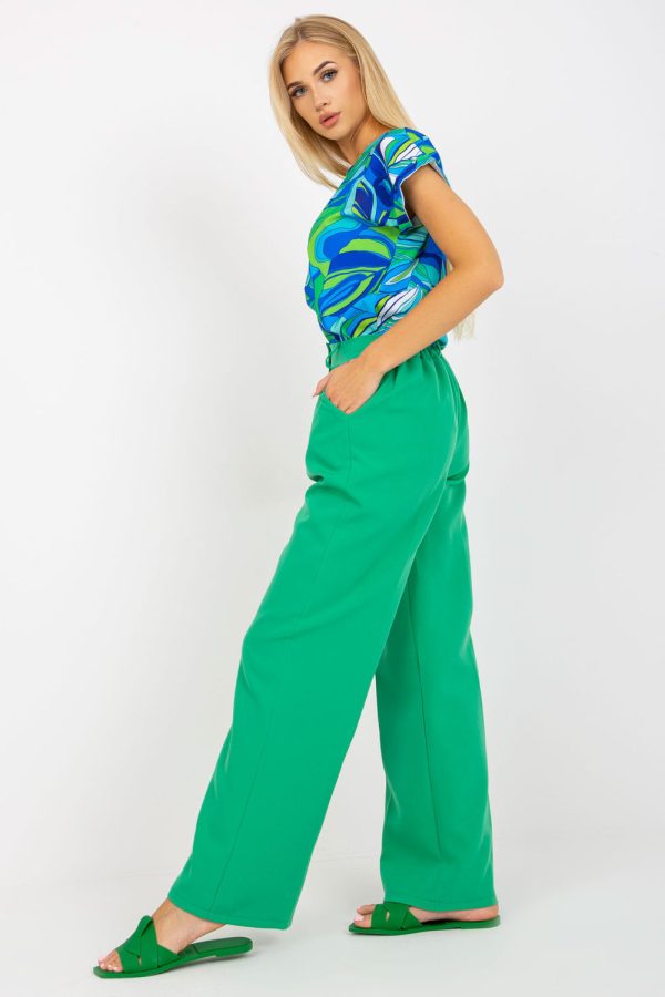 Green Women Trousers in Pants, Trousers, Shorts with Spandex and Polyester