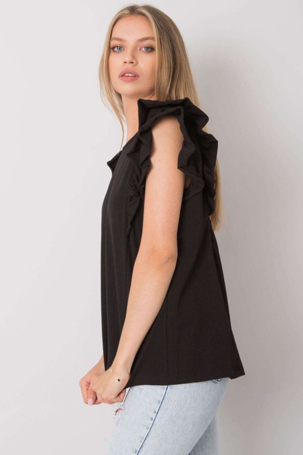 Black Blouse in Women`s Blouses, Tunics with Cotton and Spandex