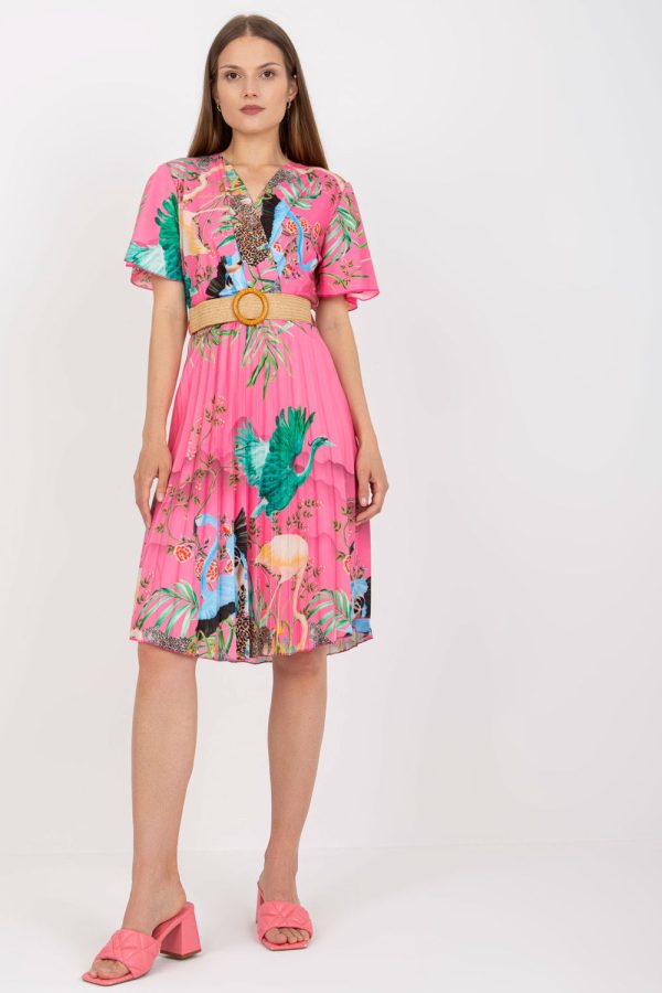 Pink Daydress in Day Dresses with Spandex, Polyester and Viscose