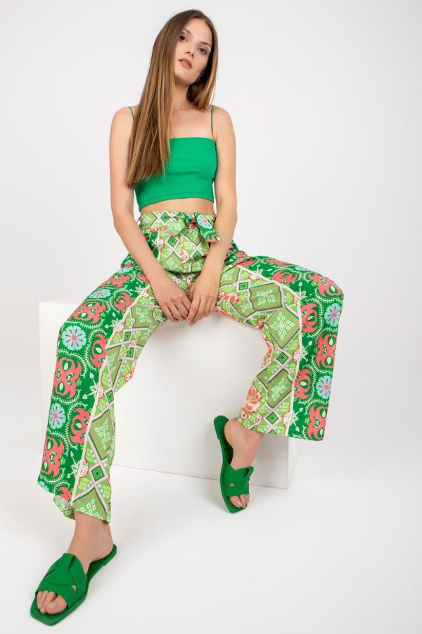 Green Women Trousers in Pants, Trousers, Shorts with Spandex and Polyester