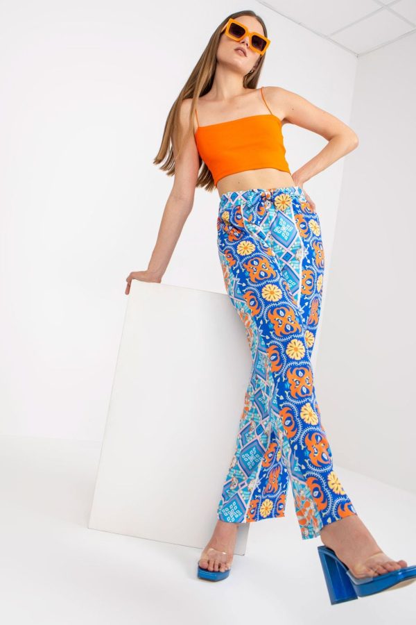 Blue Women Trousers in Pants, Trousers, Shorts with Spandex and Polyester
