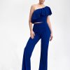 Navy Blue Women Trousers in Casual Pants For Women with Spandex and Polyester