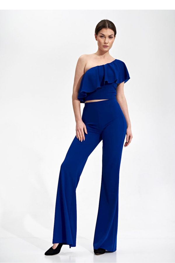 Navy Blue Women Trousers in Casual Pants For Women with Spandex and Polyester