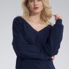Navy Blue Sweatshirt in Sweatshirts For Women with Cotton and Spandex