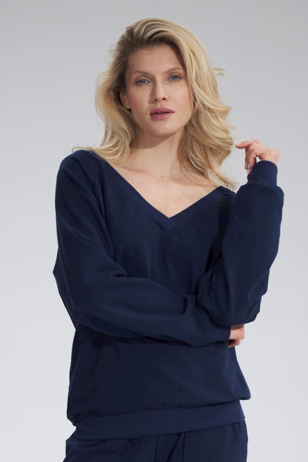 Navy Blue Sweatshirt in Sweatshirts For Women with Cotton and Spandex