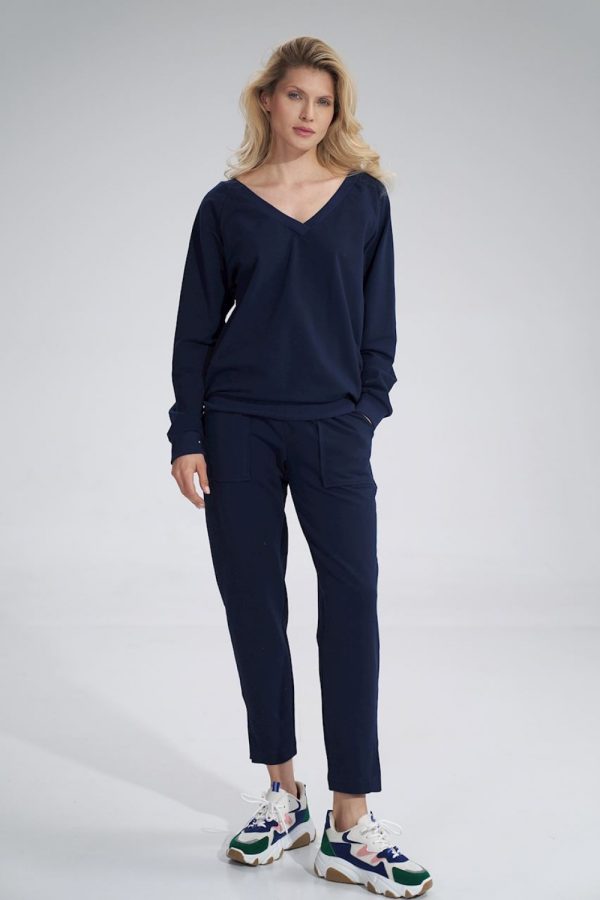 Navy Blue Sweatshirt in Sweatshirts For Women with Cotton and Spandex
