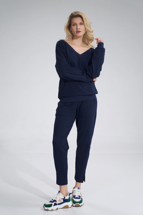 Navy Blue Sweatshirt in Sweatshirts For Women with Cotton and Spandex