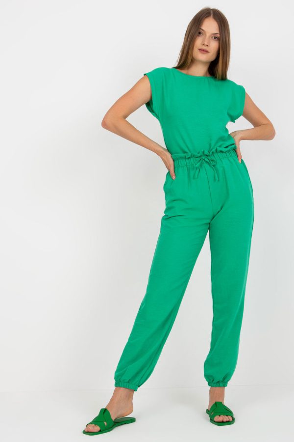 Green Set in Pants, Trousers, Shorts with Cotton and Spandex