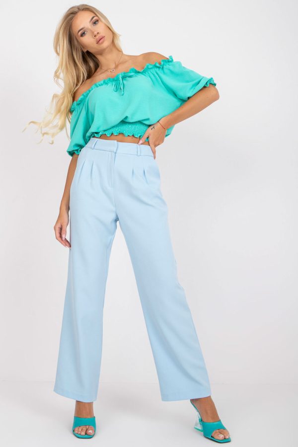 Blue Women Trousers in Pants, Trousers, Shorts with Spandex and Polyester