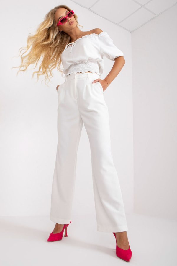White Women Trousers in Pants, Trousers, Shorts with Spandex and Polyester