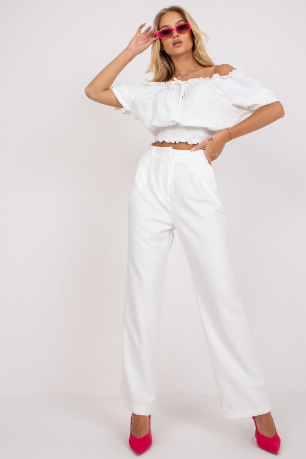 White Women Trousers in Pants, Trousers, Shorts with Spandex and Polyester