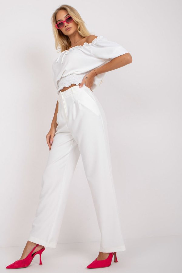 White Women Trousers in Pants, Trousers, Shorts with Spandex and Polyester