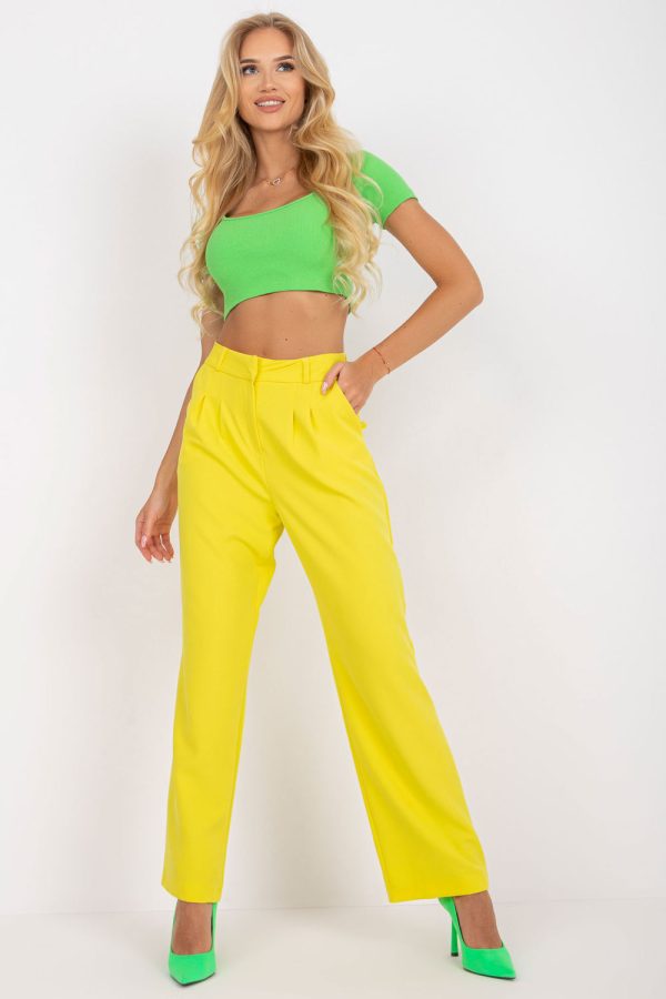 Yellow Women Trousers in Pants, Trousers, Shorts with Spandex and Polyester