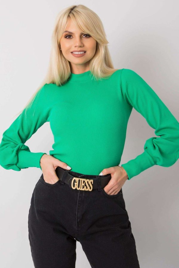 Green Blouse in Women`s Blouses, Tunics with Cotton and Spandex