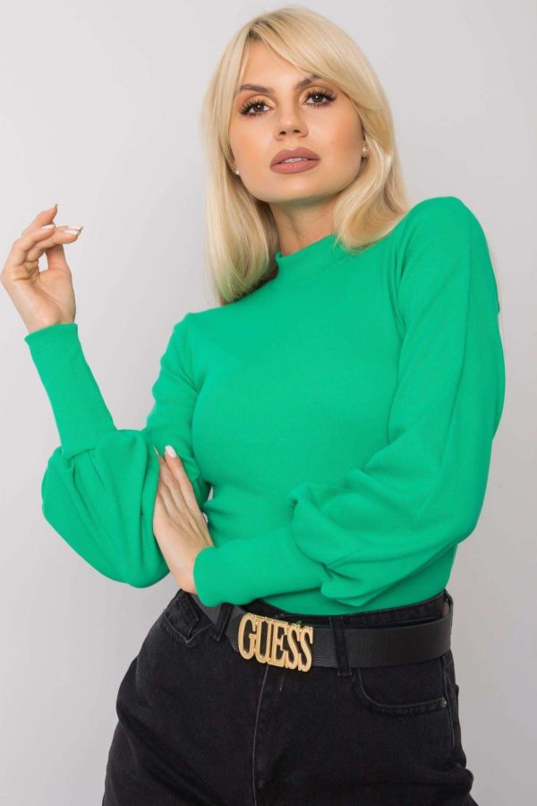 Green Blouse in Women`s Blouses, Tunics with Cotton and Spandex