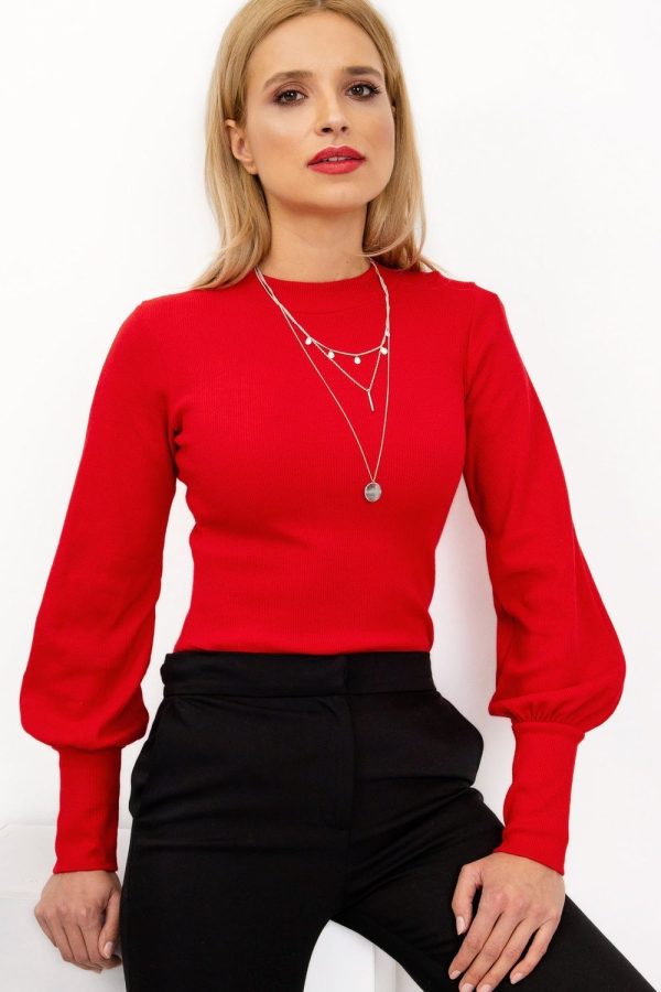 Red Blouse in Women`s Blouses, Tunics with Cotton and Spandex