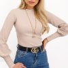 Beige Blouse in Women`s Blouses, Tunics with Cotton and Spandex