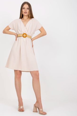 Beige Daydress in Day Dresses with Cotton and Spandex
