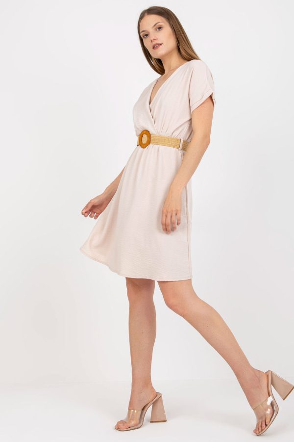 Beige Daydress in Day Dresses with Cotton and Spandex